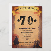 70. Geburtstag Cowboy Alte Papier Reiten Party Einladung (Vorderseite)
