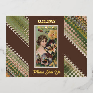 70. Geburtstag Custom Invitation Floral Beauties 4 Folie Einladungspostkarte