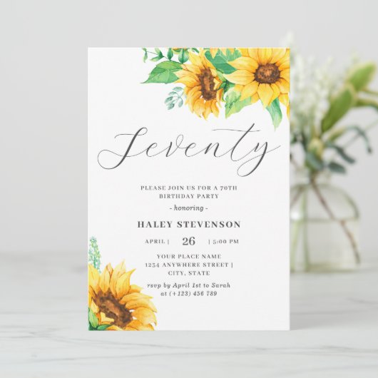 70. Geburtstag der gelben Gelbblüte Einladung (Stehend Vorderseite)