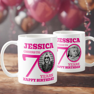 70. Geburtstag doppelseitiger Foto Name Rosa Text Kaffeetasse