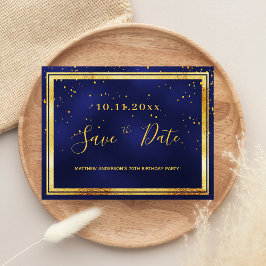 70. Geburtstag dunkelblaues Gold Save the Date Postkarte