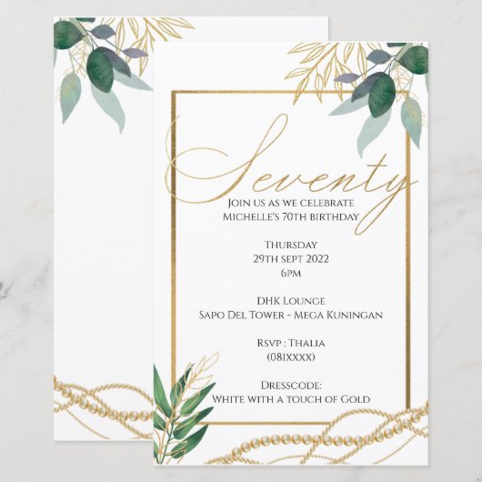 70. Geburtstag - Einladung (Vorne/Hinten)