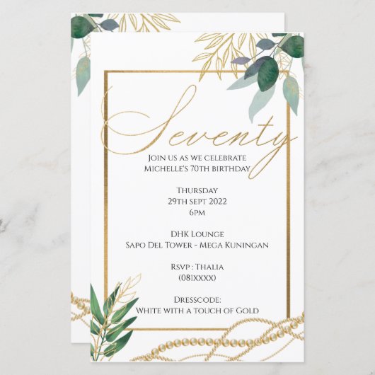 70. Geburtstag - Einladung (Vorne/Hinten)