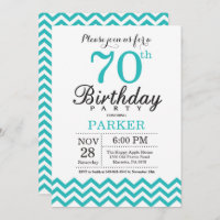 70. Geburtstag Einladung Aquamarin Zickzack