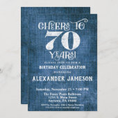 70. Geburtstag Einladung Blue Linen Rustikale Gefa (Vorne/Hinten)