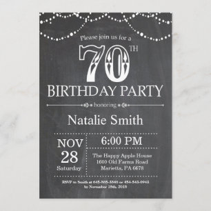 70. Geburtstag Einladung Chalkboard String Lights