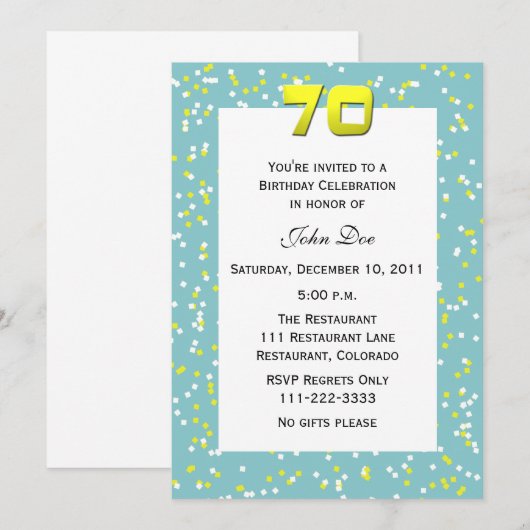70. Geburtstag Einladung Confetti (Vorne/Hinten)