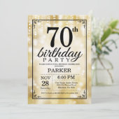 70. Geburtstag Einladung Gold Glitzer (Stehend Vorderseite)