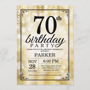 70. Geburtstag Einladung Gold Glitzer