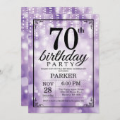 70. Geburtstag Einladung Lila Glitzer (Vorne/Hinten)