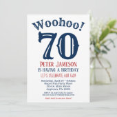 70. Geburtstag Einladung Mens Navy Blue (Stehend Vorderseite)