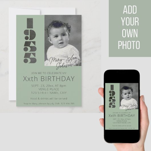 70. Geburtstag Einladung mit Foto Jahr 1955