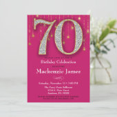 70. Geburtstag Einladung Pink Gold Diamonds Adult (Stehend Vorderseite)
