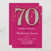 70. Geburtstag Einladung Pink Gold Diamonds Adult (Vorne/Hinten)