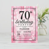 70. Geburtstag Einladung Rosa Glitzer (Stehend Vorderseite)