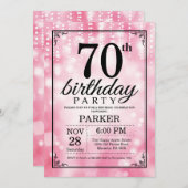 70. Geburtstag Einladung Rosa Glitzer (Vorne/Hinten)