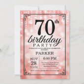 70. Geburtstag Einladung Rosa Glitzer (Vorderseite)