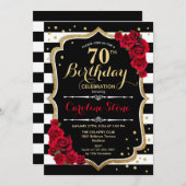 70. Geburtstag Einladung Schwarz-weiße Streifen Ro (Vorne/Hinten)