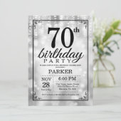 70. Geburtstag Einladung Silberner Glitzer (Stehend Vorderseite)