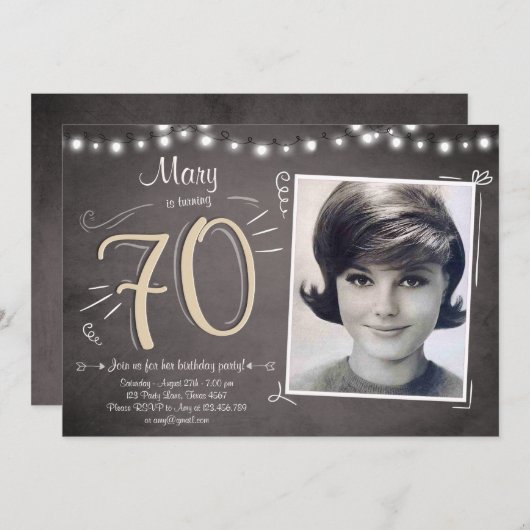 70 Geburtstag Einladung Vintag siebzig Rustikal (Vorne/Hinten)