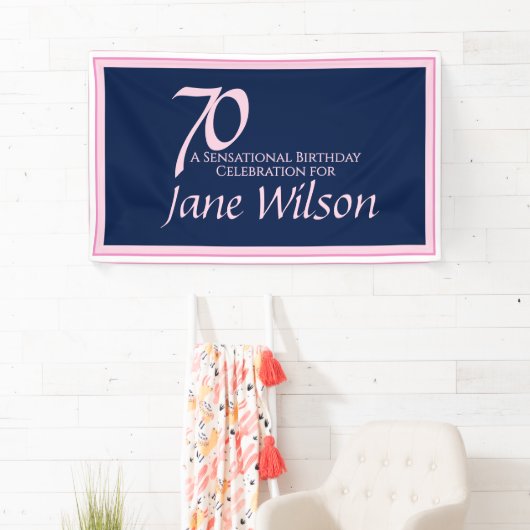 70. Geburtstag Elegant Rosa & Navy Banner (Insitu)