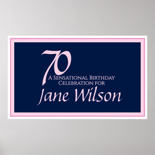 70. Geburtstag Elegant Rosa & Navy Poster (Vorne)