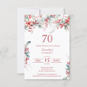 70. Geburtstag Elegant Winter Berry Botanical Einladung