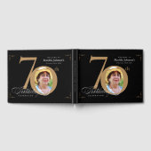 70. Geburtstag Elegante Black Gold Calligraphie Gästebuch (Voll)