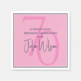 70. Geburtstag Elegante feminine rosa & navy Servi Serviette