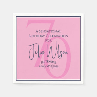 70. Geburtstag Elegante feminine rosa & navy Servi Serviette