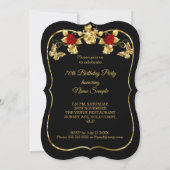 70. Geburtstag Elegante Gold Rote Rosen Schwarz Einladung (Rückseite)