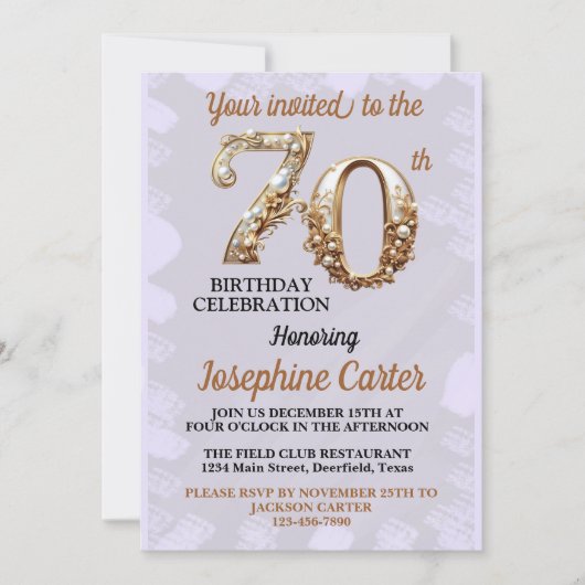 70. Geburtstag Elegantes Party Einladung (Vorderseite)