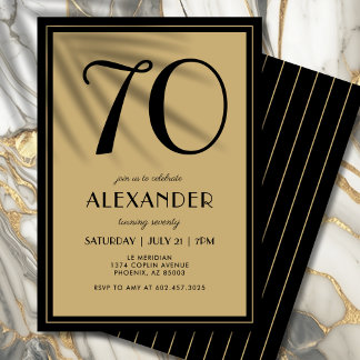 70. Geburtstag Erwachsene Schwarz und Gold Modern  Einladung