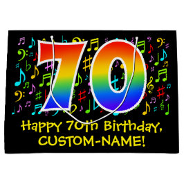 70. Geburtstag - Farbige Musiksymbole, Regenbogen  Große Geschenktüte