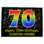 70. Geburtstag - Farbige Musiksymbole, Regenbogen Große Geschenktüte (Rückseite)