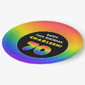 70. Geburtstag: Farbiger Regenbogen # 70, Individu Pappteller (Schrägansicht)
