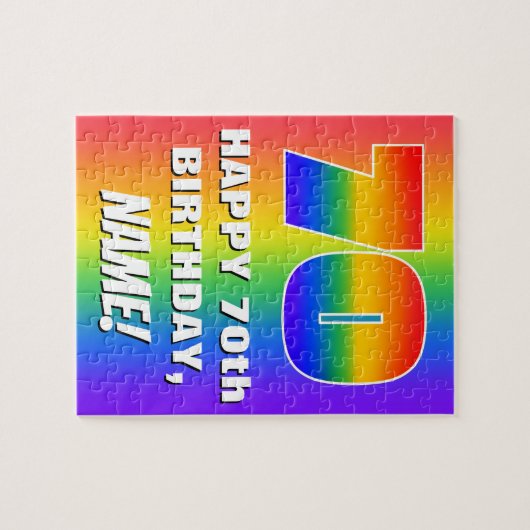 70. Geburtstag: Farbiges, lustiges Regenbogenmuste Puzzle (Horizontal)