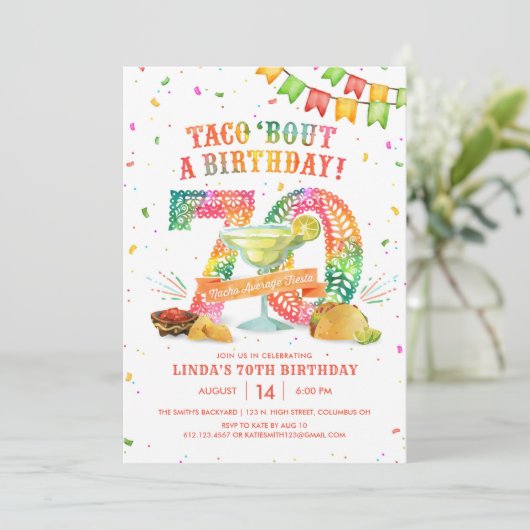 70. Geburtstag Fiesta Einladung (Stehend Vorderseite)