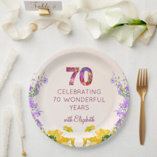 70. Geburtstag floral moderne 70 Jahre Party elega Pappteller