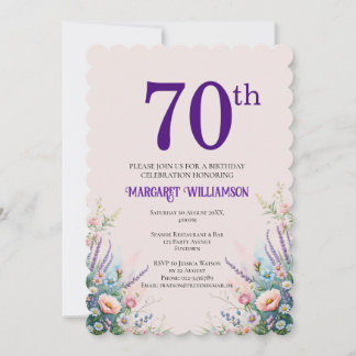 70. Geburtstag Floral Rosa und Lila Einladung