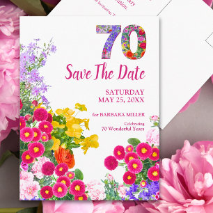 70. Geburtstag Floral Save The Date Elegante Party Ankündigungspostkarte