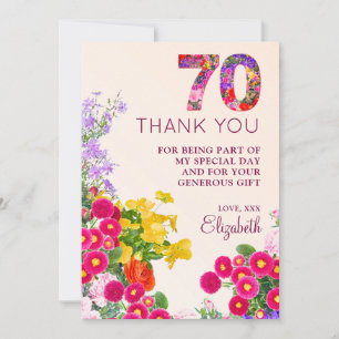 70. Geburtstag florale moderne 70 Jahre Party Dankeskarte