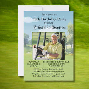 70. Geburtstag Foto Aquarell Golf Thema Einladung