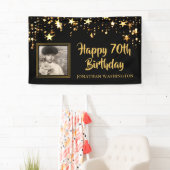 70. Geburtstag Foto Black Gold Stars Personalisier Banner (Insitu)