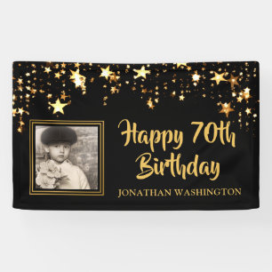 70. Geburtstag Foto Black Gold Stars Personalisier Banner