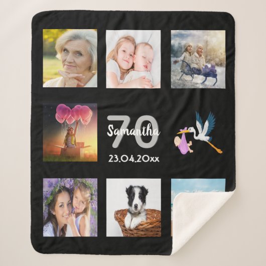 70. Geburtstag Foto Collage schwarz Sherpadecke (Vorderseite)