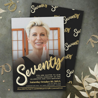 70. Geburtstag Foto-Drehbuch Goldfarbe flach Einladung