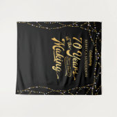 70. Geburtstag Foto Hintergrund Schwarz und Gold Wandteppich (Vorderseite (Horizontal))