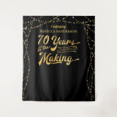 70. Geburtstag Foto Hintergrund Schwarz und Gold Wandteppich (Vorderseite)