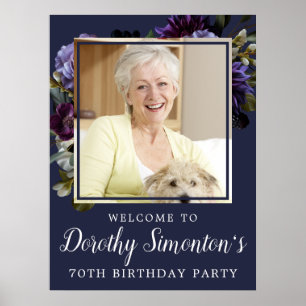 70. Geburtstag Foto Moody Lila Floral Willkommen Poster